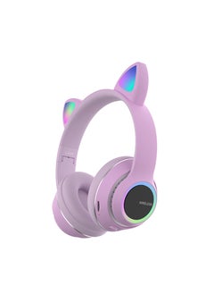 Foldable Wireless Bluetooth Cat Ear Headset With LED Glowing Light On-Ear Stereo Headphone With Noise Isolating For Teens