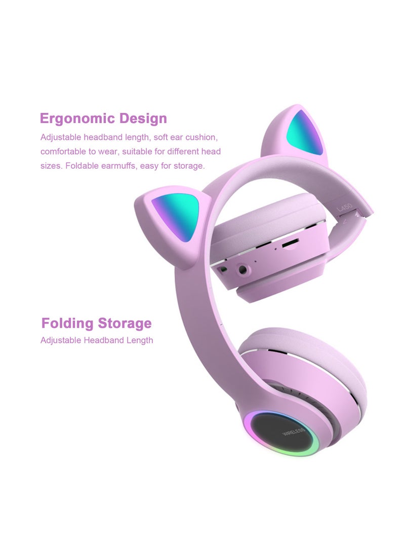Generic - Foldable Wireless Bluetooth Cat Ear Headset With LED Glowing Light On-Ear Stereo Headphone With Noise Isolating For Teens - Image 1