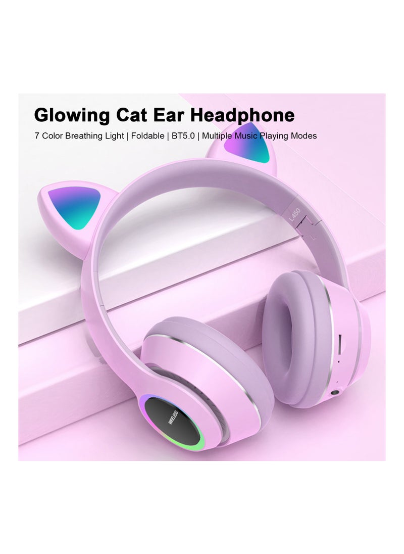 Generic - Foldable Wireless Bluetooth Cat Ear Headset With LED Glowing Light On-Ear Stereo Headphone With Noise Isolating For Teens - Image 1