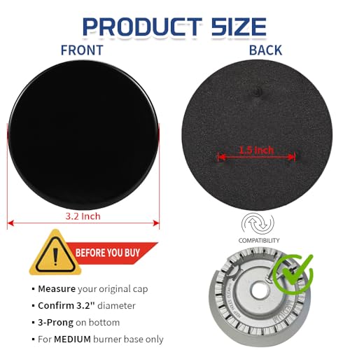 KOZHOM [Upgraded] WB29K10023 Range Medium Burner Cap Replacement Part, Fit for GE Gas Range/Stove/Oven/Cooktop, 3.2 Inch Diameter (2Pcs) - Image 4