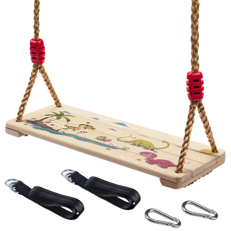NOSTIFY Wooden Swing Seat Nostalgic Outdoor Wood Swing for Kids Adults Tree Straps Set Accessories for Backyard Patio Garden Playground Height Adjustable Beige - Image 2