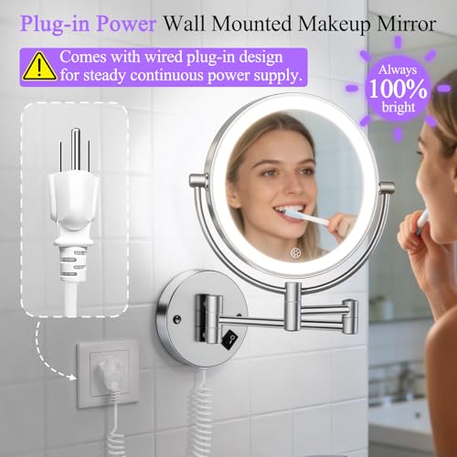 FASCINATE Wall Mounted Makeup Mirror with Lights 30X1X DoubleSided Magnifying Plugin Lighted Vanity Mirror with 3 Color Modes Dimmable Brightness 360 Swivel Extendable Arm for Bathroom Grooming - Image 3