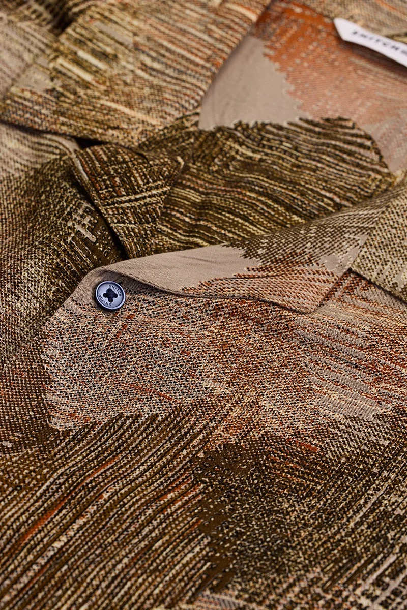 سنيتش Beige Geometric Half Sleeve Boxy Shirt