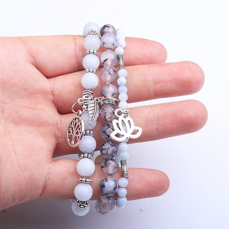 UEUC Tree of Life Yoga Healing Stone Bracelets,Multilayer Lotus Chakra Stone Reiki Bracelet Sets,Anxiety Crystal Natural Stone,for Women Stress Relief - Image 4