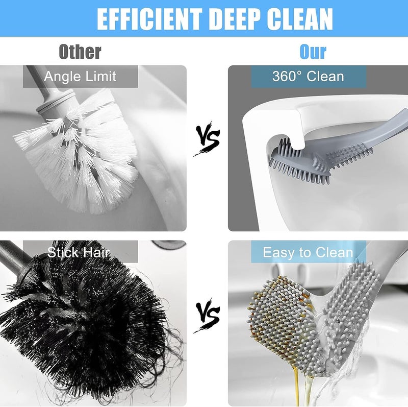 Roktry Golf Toilet Brush - Flexible Bendable Silicone Long Handled, 360° Deep Bowl Cleaning, Quick Drying for Bathroom With Hook - Image 4