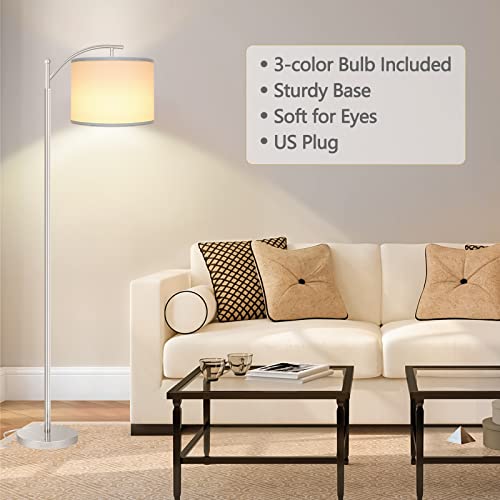 Rottogoon Floor Lamp for Living Room, LED Standing Lamp with 2 Lamp Shades for Bedroom, 9W LED Bulb Included - Silver - Image 5