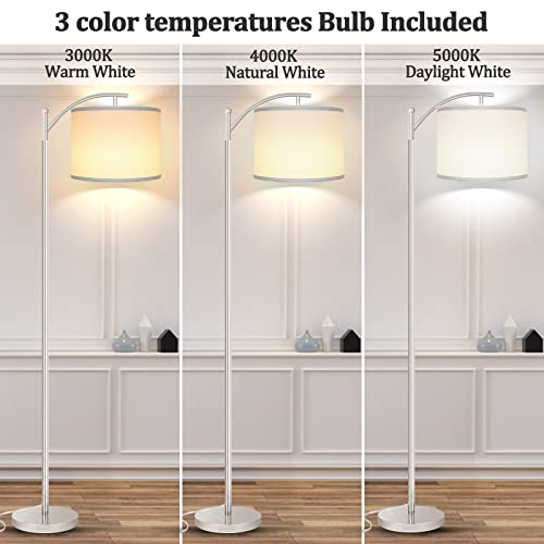 Rottogoon Floor Lamp for Living Room, LED Standing Lamp with 2 Lamp Shades for Bedroom, 9W LED Bulb Included - Silver - Image 2