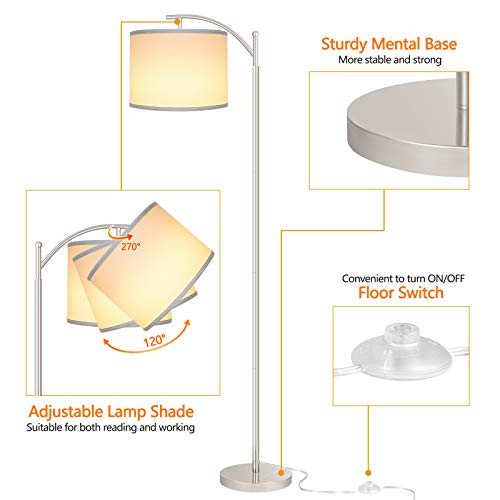 Rottogoon Floor Lamp for Living Room, LED Standing Lamp with 2 Lamp Shades for Bedroom, 9W LED Bulb Included - Silver - Image 3