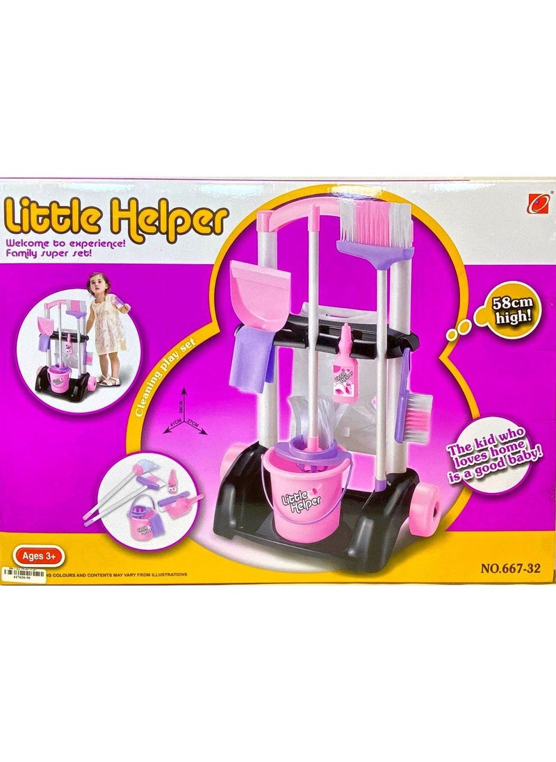Little Helper Kids’ Pink Cleaning Trolley Play Set 🧽🚿 | 7-in-1 Realistic Role Play Toy with Mop, Brush & Bucket | Perfect Gift for Girls Ages 3+  - Image 1