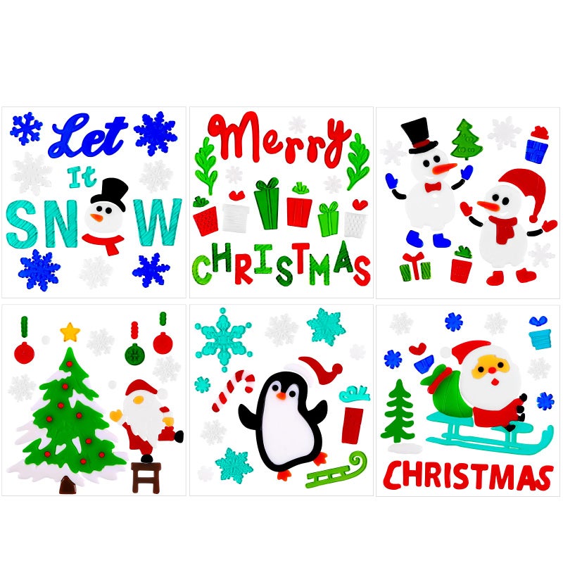 XIMISHOP زينة نافذة جيل عيد الميلاد من XIMISHOP 6 قطع سانتا كلوز رجل الثلج رقاقات الثلج البطريق ملصقات زينة نافذة عيد الميلاد - Image 1