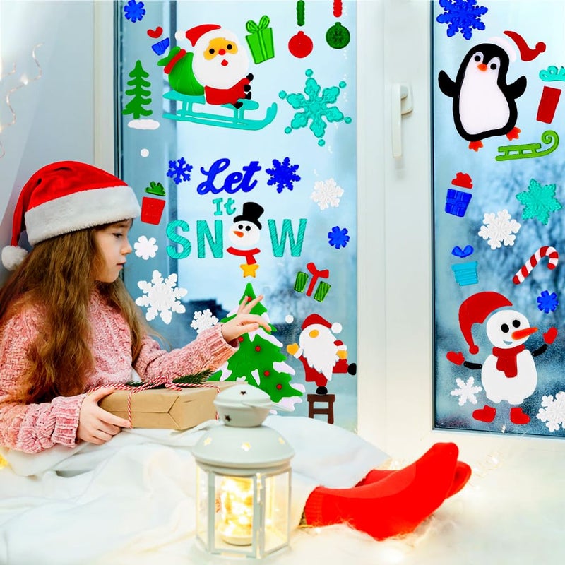 XIMISHOP زينة نافذة جيل عيد الميلاد من XIMISHOP 6 قطع سانتا كلوز رجل الثلج رقاقات الثلج البطريق ملصقات زينة نافذة عيد الميلاد - Image 5
