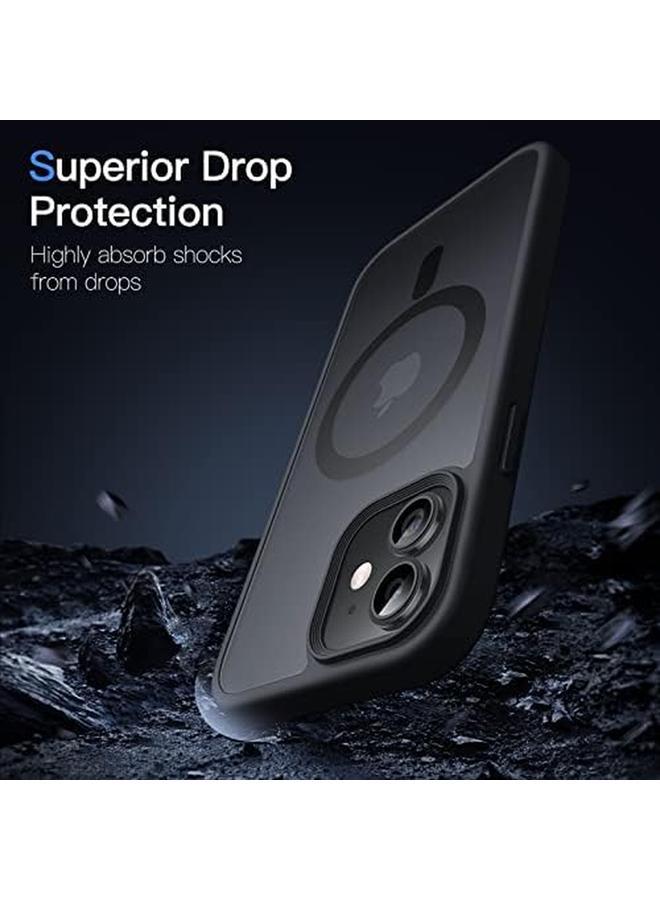 جي تيك جراب مغناطيسي لهاتف Iphone 12 12 Pro مقاس 6.1 بوصة متوافق مع Magsafe، غطاء خلفي شفاف غير لامع رفيع مقاوم للصدمات، أسود - Image 4