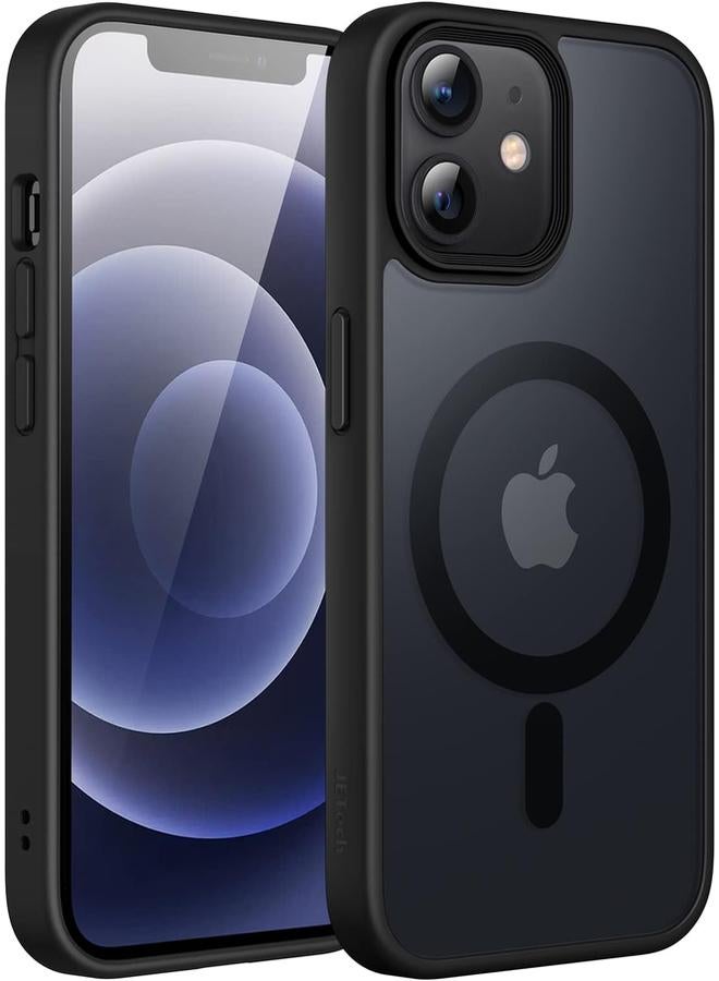 جي تيك جراب مغناطيسي لهاتف Iphone 12 12 Pro مقاس 6.1 بوصة متوافق مع Magsafe، غطاء خلفي شفاف غير لامع رفيع مقاوم للصدمات، أسود - Image 1