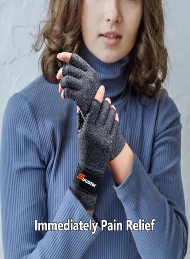 SueStar Arthritis Gloves with Removable Wrist Strap, Strengthen Compression Gloves for Arthritis, Carpal Tunnel Pain Relief, Rheumatoid, Tendonitis, Fingerless Computer for Women(M) - Image 2