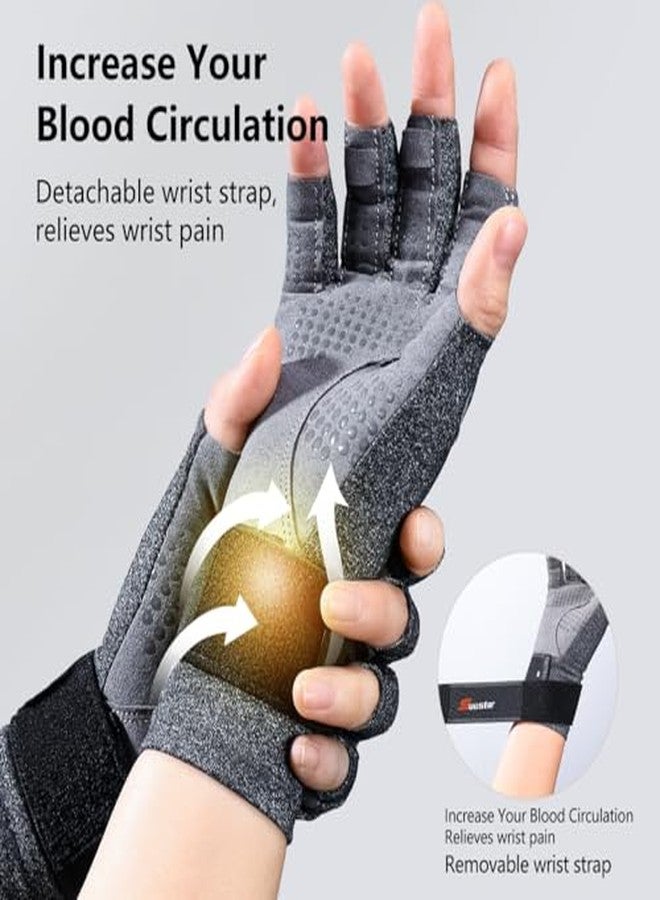 SueStar Arthritis Gloves with Removable Wrist Strap, Strengthen Compression Gloves for Arthritis, Carpal Tunnel Pain Relief, Rheumatoid, Tendonitis, Fingerless Computer for Women(M) - Image 3