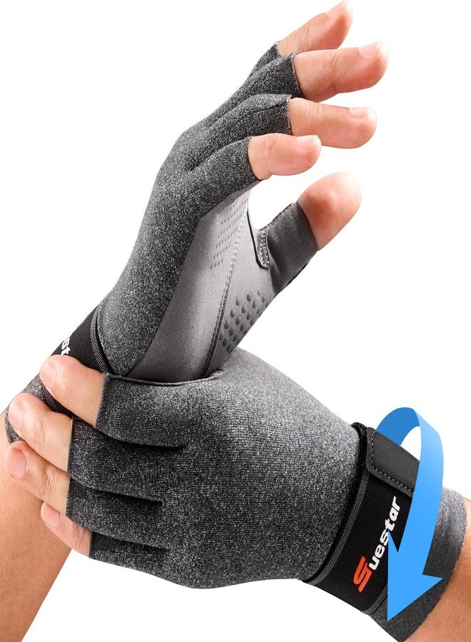 SueStar Arthritis Gloves with Removable Wrist Strap, Strengthen Compression Gloves for Arthritis, Carpal Tunnel Pain Relief, Rheumatoid, Tendonitis, Fingerless Computer for Women(M) - Image 1