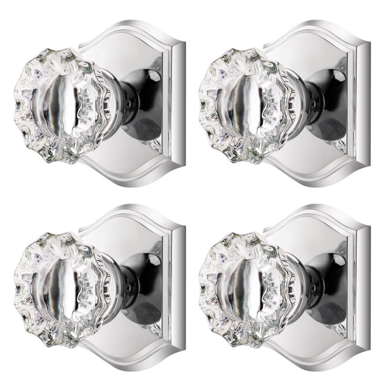 CLCTK Dummy Glass Crystal Door Knobs Polished Chrome Single Side Dummy Door Handles for Bifold Hall Closet 4 Pack - Image 2