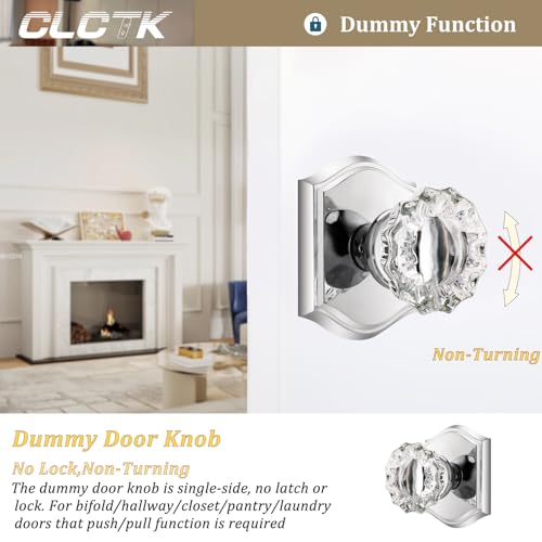 CLCTK Dummy Glass Crystal Door Knobs Polished Chrome Single Side Dummy Door Handles for Bifold Hall Closet 4 Pack - Image 3