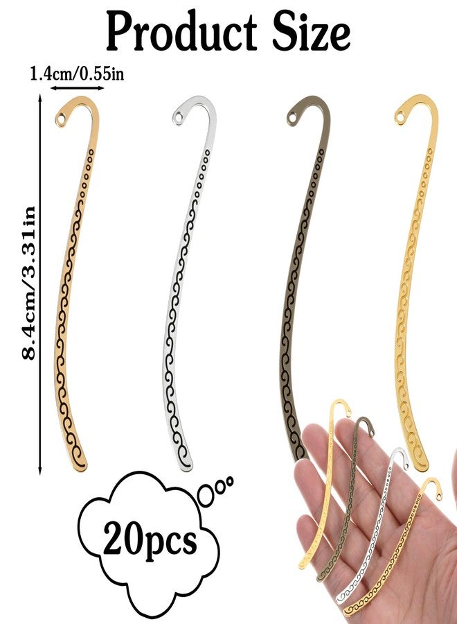 Quilax 20 Pack Beadable Bookmarks, Metal Bookmarks, Carved Hook Bookmark with Hole for Beading, Tassel, DIY Decoration, Hairpin Hook, Bookmark Charms - Image 2
