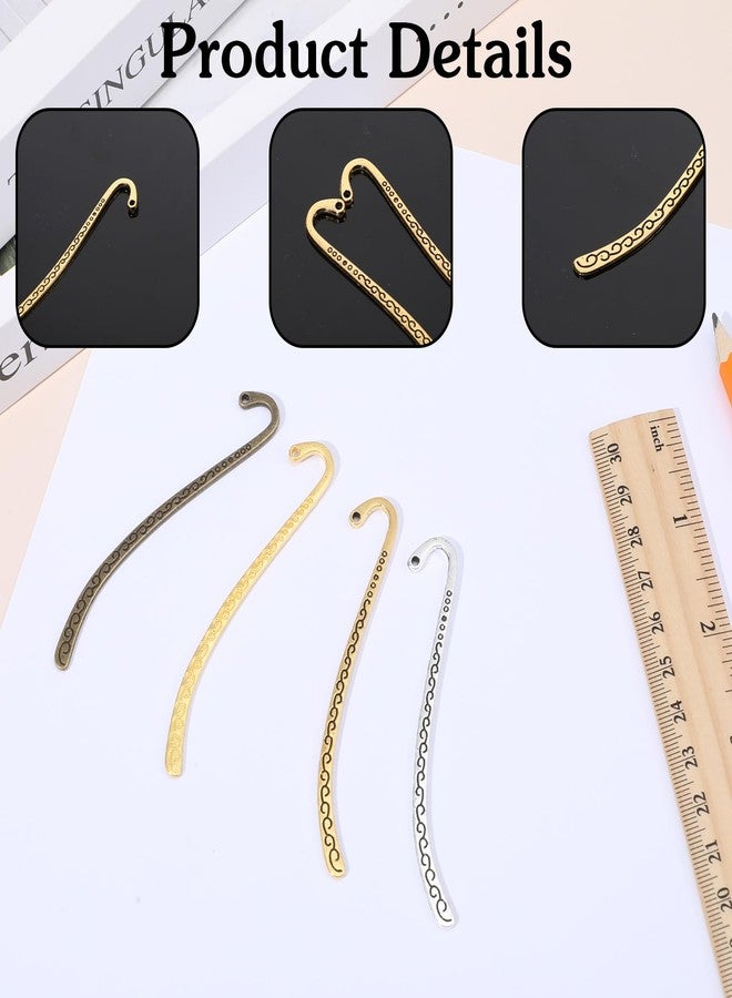 Quilax 20 Pack Beadable Bookmarks, Metal Bookmarks, Carved Hook Bookmark with Hole for Beading, Tassel, DIY Decoration, Hairpin Hook, Bookmark Charms - Image 3