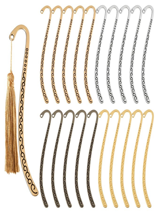 Quilax 20 Pack Beadable Bookmarks, Metal Bookmarks, Carved Hook Bookmark with Hole for Beading, Tassel, DIY Decoration, Hairpin Hook, Bookmark Charms - Image 1