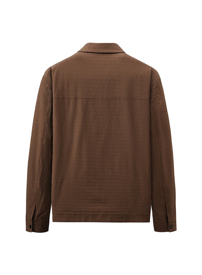 Dance With Wolves [cotton-padded Warm Lining] Textured Jacquard Lapel Jacket Casual Men's Jacket 314 Red Brown 2XL