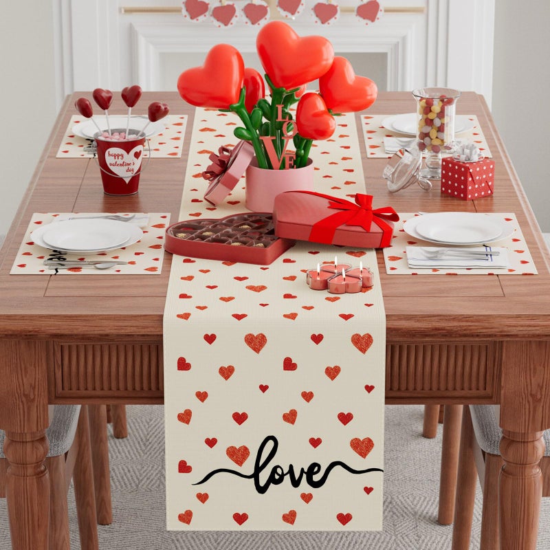 XCHI Red Little Love Hearts Valentine's Day Table Runner Table Decoration for Party Home Kitchen Dining Holiday Decor 13x72 Inch - Image 2