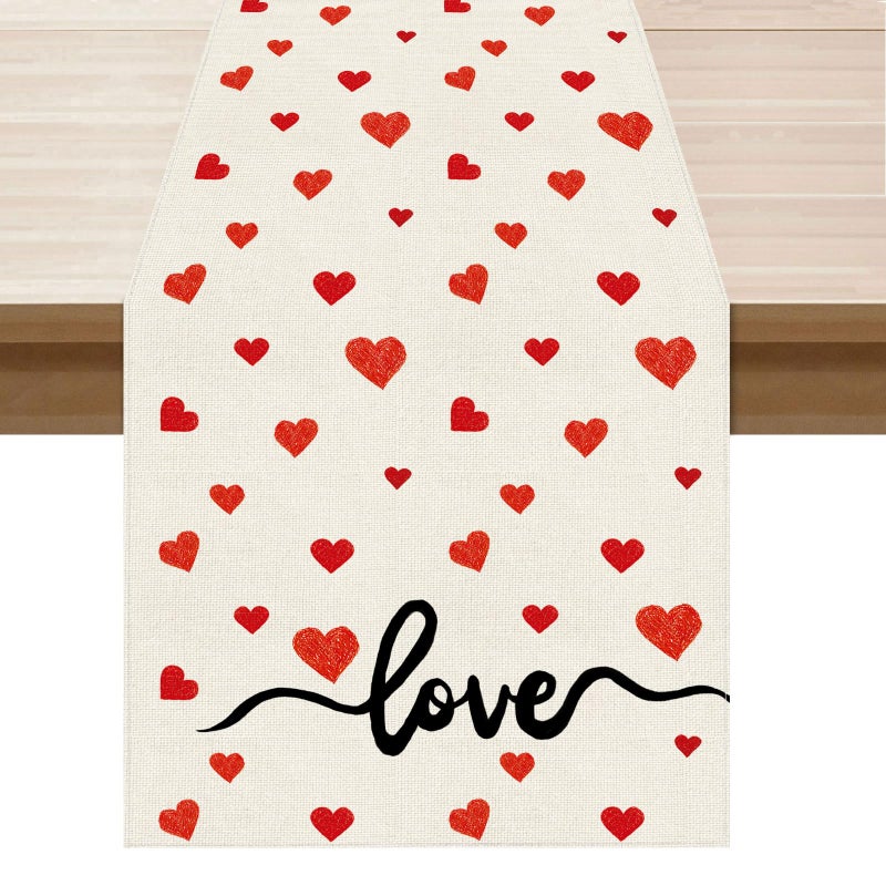 XCHI Red Little Love Hearts Valentine's Day Table Runner Table Decoration for Party Home Kitchen Dining Holiday Decor 13x72 Inch - Image 1