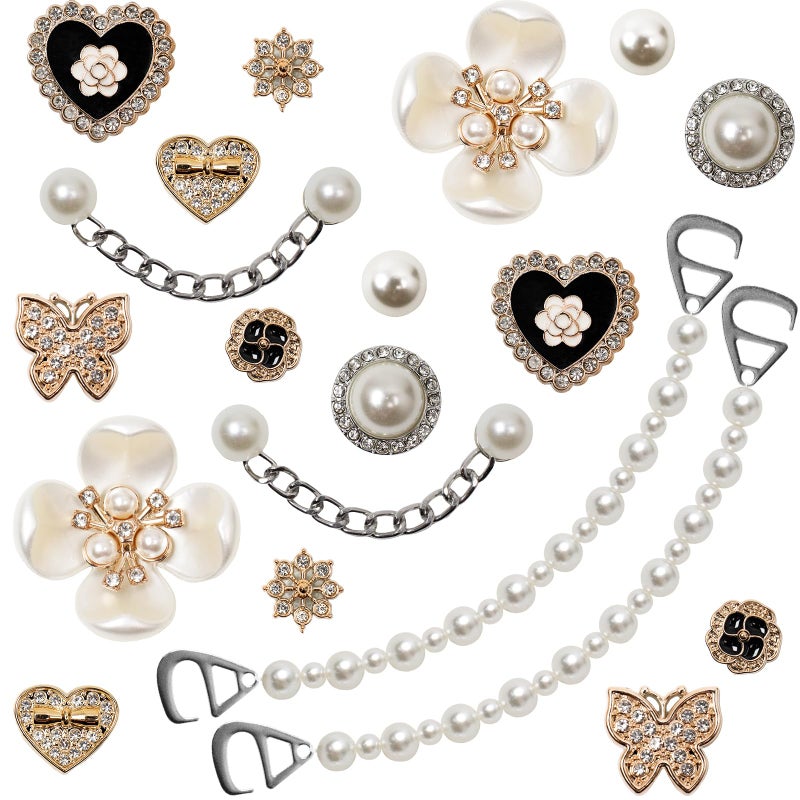 WYVAS 20 Pcs Bling Shoe Charms for Women, Plastic Flower Pearl Chain Shoes Accessories, Cute Butterfly Shoe Charms, DIY Sandals Clog Shoe Decoration Charms for Women Birthday Party Favors - Image 1