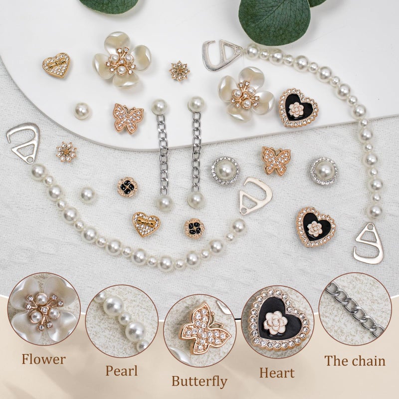 WYVAS 20 Pcs Bling Shoe Charms for Women, Plastic Flower Pearl Chain Shoes Accessories, Cute Butterfly Shoe Charms, DIY Sandals Clog Shoe Decoration Charms for Women Birthday Party Favors - Image 4