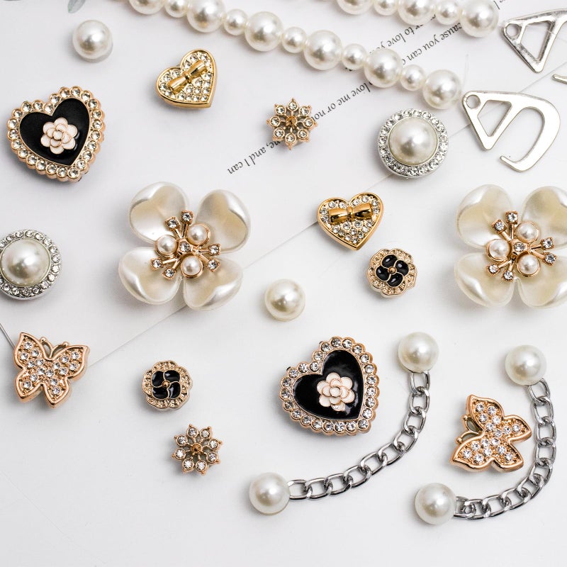 WYVAS 20 Pcs Bling Shoe Charms for Women, Plastic Flower Pearl Chain Shoes Accessories, Cute Butterfly Shoe Charms, DIY Sandals Clog Shoe Decoration Charms for Women Birthday Party Favors - Image 3