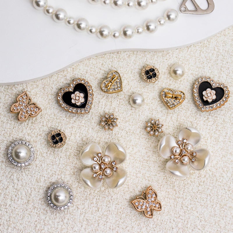 WYVAS 20 Pcs Bling Shoe Charms for Women, Plastic Flower Pearl Chain Shoes Accessories, Cute Butterfly Shoe Charms, DIY Sandals Clog Shoe Decoration Charms for Women Birthday Party Favors - Image 2