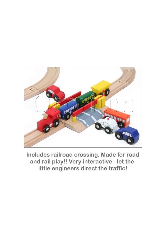 Orbrium Toys 100 Piece Triple Loop Wooden Train Set with City Buildings and Vehicles - Image 4