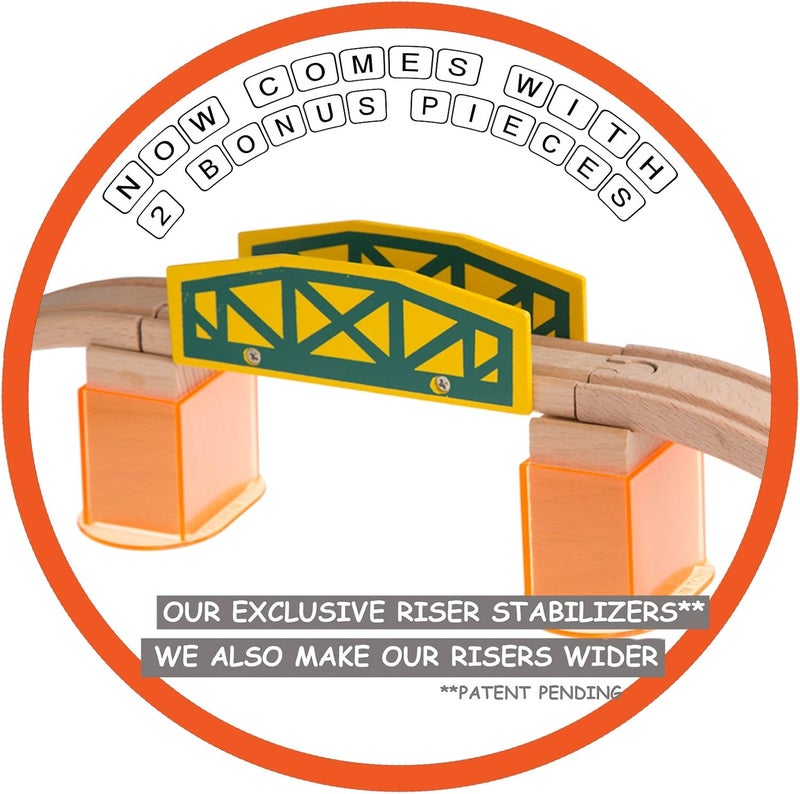 Orbrium Toys 100 Piece Triple Loop Wooden Train Set with City Buildings and Vehicles - Image 5