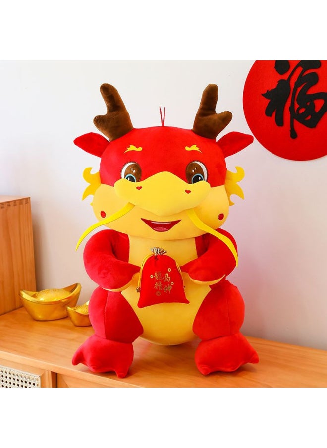 Generic - Lucky Dragon Year Plush Toy Doll Zodiac Series Company Event Gift Stock Available Soft PP Cotton Filled Animal Figurine-Color:Fulongwa Round Eye Knock Back Stick-Height:30cm - Image 1