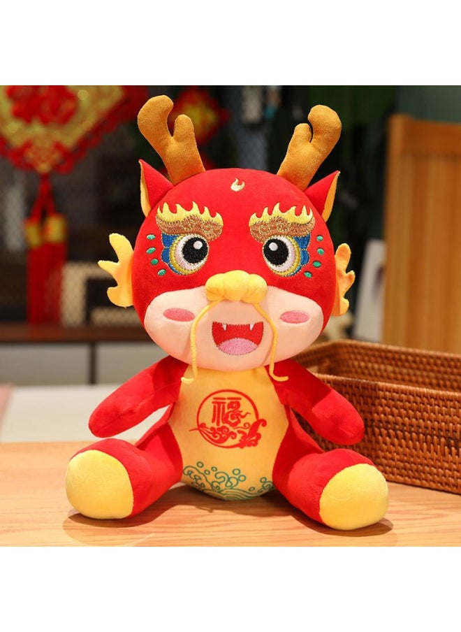 Generic - Lucky Dragon Year Plush Toy Doll Zodiac Series Company Event Gift Stock Available Soft PP Cotton Filled Animal Figurine-Color:Fulongwa Round Eye Knock Back Stick-Height:30cm - Image 1