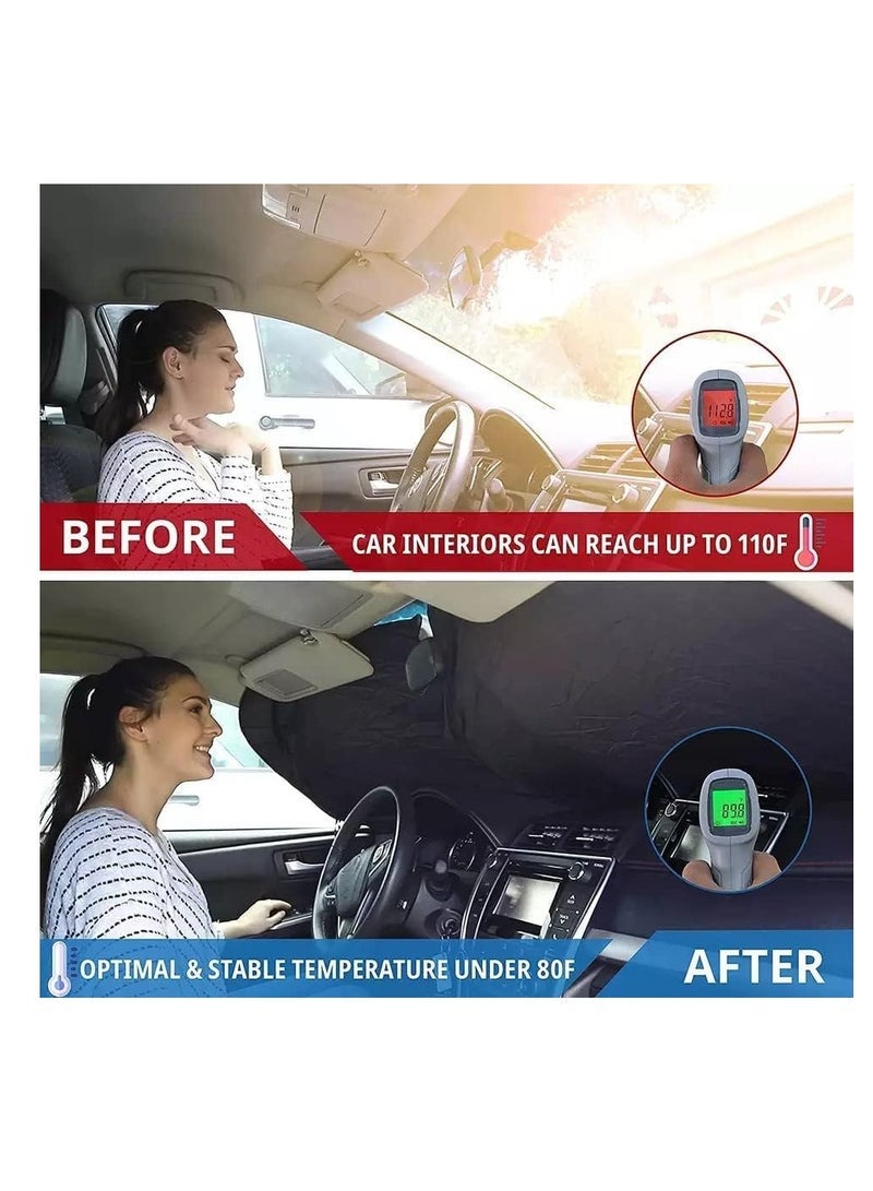 ECVV Car Windshield Sunshade with Storage Pouch | Car Sun shade in Multiple Sizes | Foldable 240T Material for Sun heat and UV rays protection | Car interior accessories 64x34 Inch (Large) - Image 1