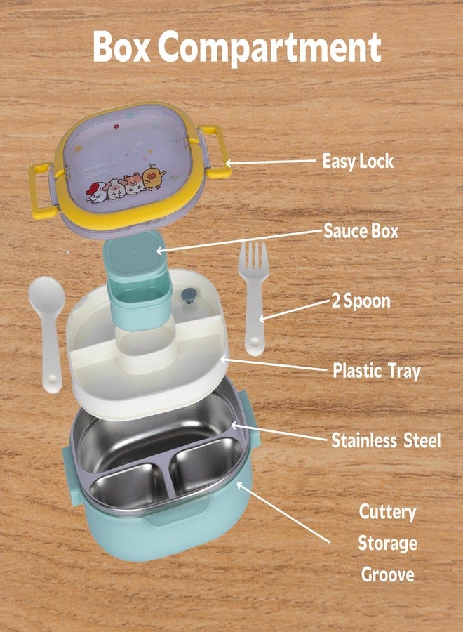 KRESHU Stainless Steel Children’s Three Compartment Lunch Box with 3-Capacity Box 700ml, 250ml, 50ml Lunch Tiffin Box Jumbo Storage Container for Travelling, School, Office, Home (Multi, Pack of 1) - Image 3