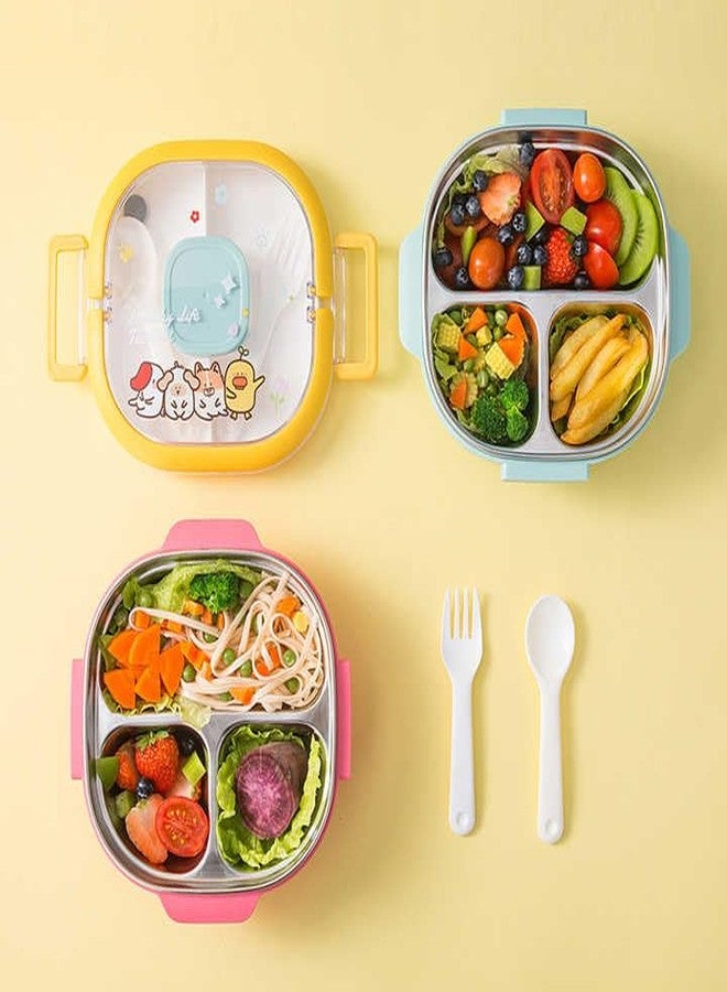 KRESHU Stainless Steel Children’s Three Compartment Lunch Box with 3-Capacity Box 700ml, 250ml, 50ml Lunch Tiffin Box Jumbo Storage Container for Travelling, School, Office, Home (Multi, Pack of 1) - Image 2
