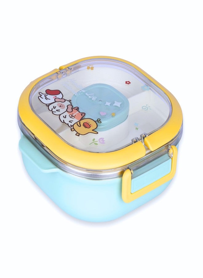 KRESHU Stainless Steel Children’s Three Compartment Lunch Box with 3-Capacity Box 700ml, 250ml, 50ml Lunch Tiffin Box Jumbo Storage Container for Travelling, School, Office, Home (Multi, Pack of 1) - Image 1