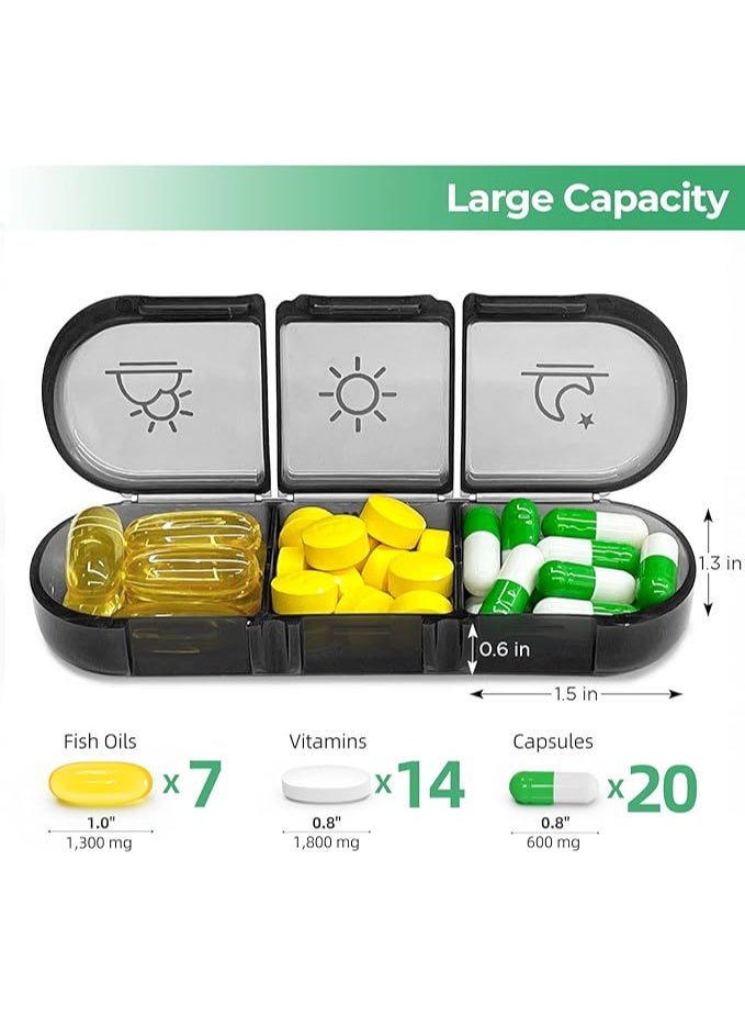Weekly Pill Organizer 3 Times a Day, Portable Travel Pill Box 7 Day with Large Pill Containers, Light-Proof Pill Case for Vitamins, Medication, Supplements and Fish Oils (Black) - Image 2