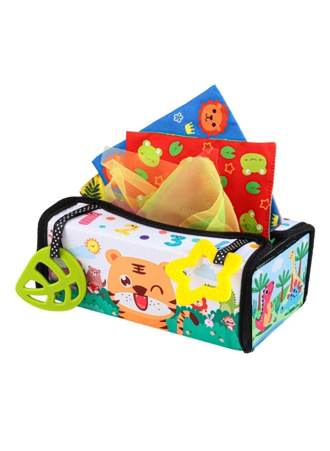 Baby Sensory Book & Tissue Box Toy 2-in-1 | Crinkle Paper, Mirror & Textures for Tactile, Audio-Visual Infant Development | Hanging Car Seat & Stroller Activity Toy - Image 2