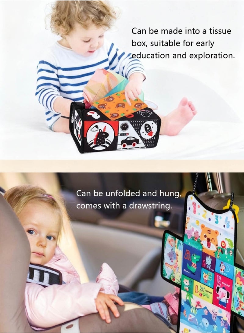 Baby Sensory Book & Tissue Box Toy 2-in-1 | Crinkle Paper, Mirror & Textures for Tactile, Audio-Visual Infant Development | Hanging Car Seat & Stroller Activity Toy - Image 3