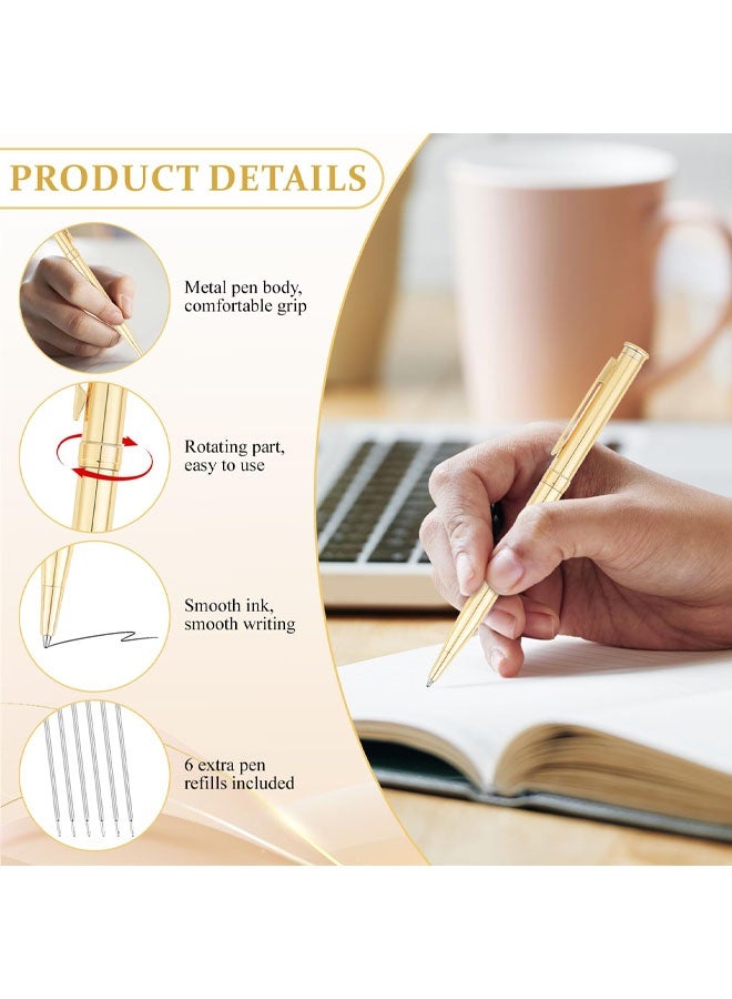 مجموعة من 6 أقلام حبر جاف معدنية قابلة للسحب، أقلام كتابة مع 6 عبوات حبر بديلة، حبر أسود، قلم حبر جاف رفيع برأس متوسط ​​1.0 مم، قلم ذهبي رفيع بمشبك، مناسب للمكاتب والطلاب والمعلمين، كهدية. - Image 3