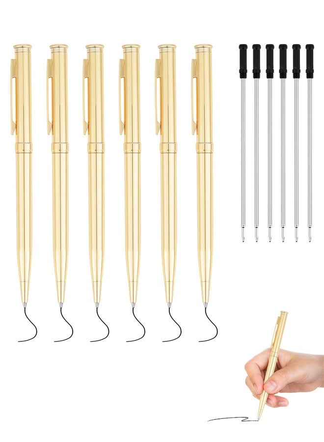 مجموعة من 6 أقلام حبر جاف معدنية قابلة للسحب، أقلام كتابة مع 6 عبوات حبر بديلة، حبر أسود، قلم حبر جاف رفيع برأس متوسط ​​1.0 مم، قلم ذهبي رفيع بمشبك، مناسب للمكاتب والطلاب والمعلمين، كهدية. - Image 1