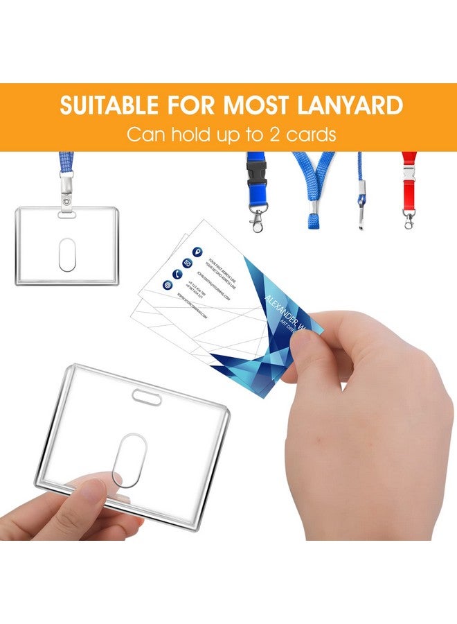 COBEE Hard 2 Card Badge Holder2 Pieces Heavy Duty Id Card Protector Clear Acrylic Badge Holder With Thumb Hole Plastic Badge Protector Case For Driver Licenses Passes Office School(Horizontal)  - Image 3