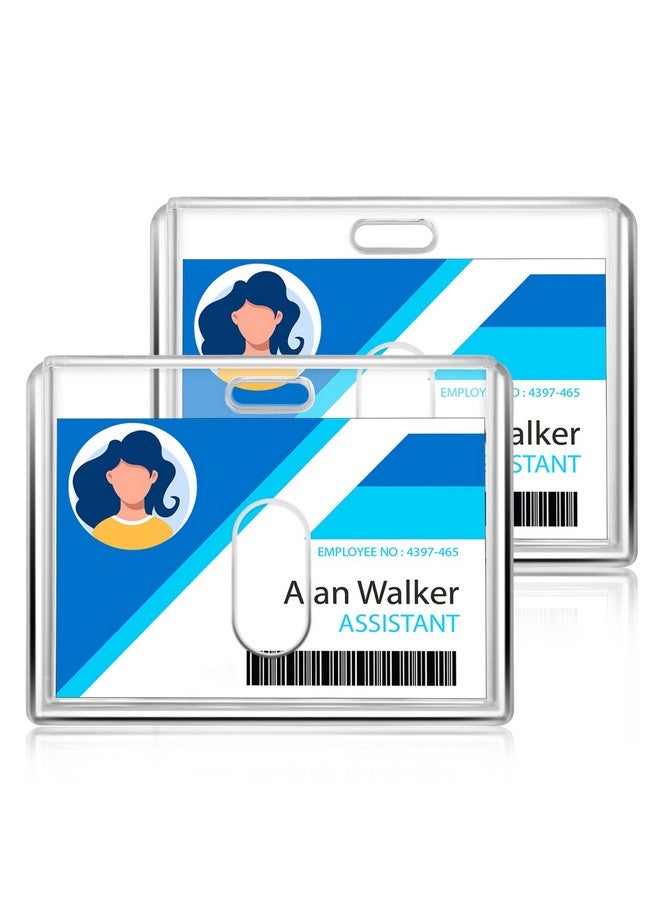 COBEE Hard 2 Card Badge Holder2 Pieces Heavy Duty Id Card Protector Clear Acrylic Badge Holder With Thumb Hole Plastic Badge Protector Case For Driver Licenses Passes Office School(Horizontal)  - Image 1