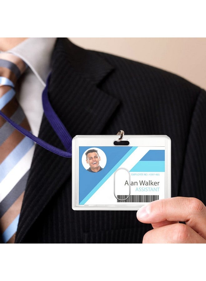 COBEE Hard 2 Card Badge Holder2 Pieces Heavy Duty Id Card Protector Clear Acrylic Badge Holder With Thumb Hole Plastic Badge Protector Case For Driver Licenses Passes Office School(Horizontal)  - Image 2