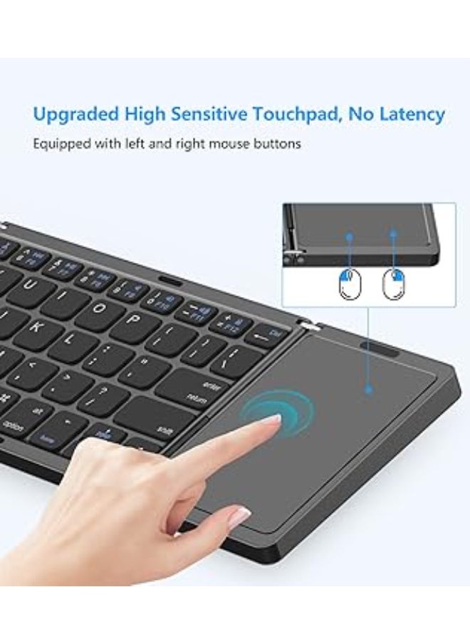 Generic - Foldable Bluetooth Keyboard with Touchpad - Mini Wireless, Dual Bluetooth, Rechargeable, Compatible with Windows, iOS, Mac OS, Android – Grey - Image 1