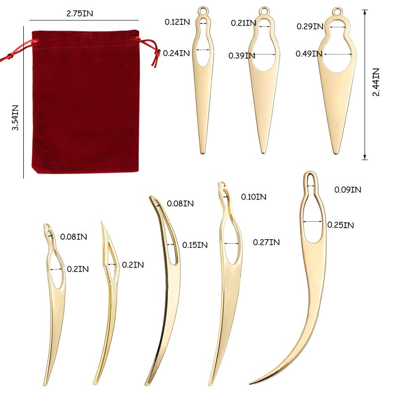 Frutain 8 Pcs Interlocking Tool for Locs and 1 Storage Velvet Bag Dreadlock Crochet Needle Easy Hair Loc Needle Tools for Dreads Hair Tightening Loc Accessories Interlocks or Sisterlocks Gold - Image 2